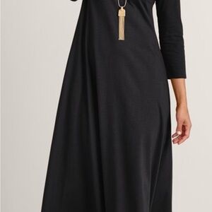 Soft Surroundings 3/4 Sleeve Santiago Elegant Black Maxi Dress with Pockets